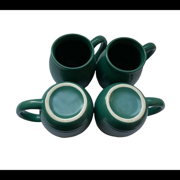POTTERY mugs hand thrown Kelly green ribbed set of 4 - Picture 1 of 5